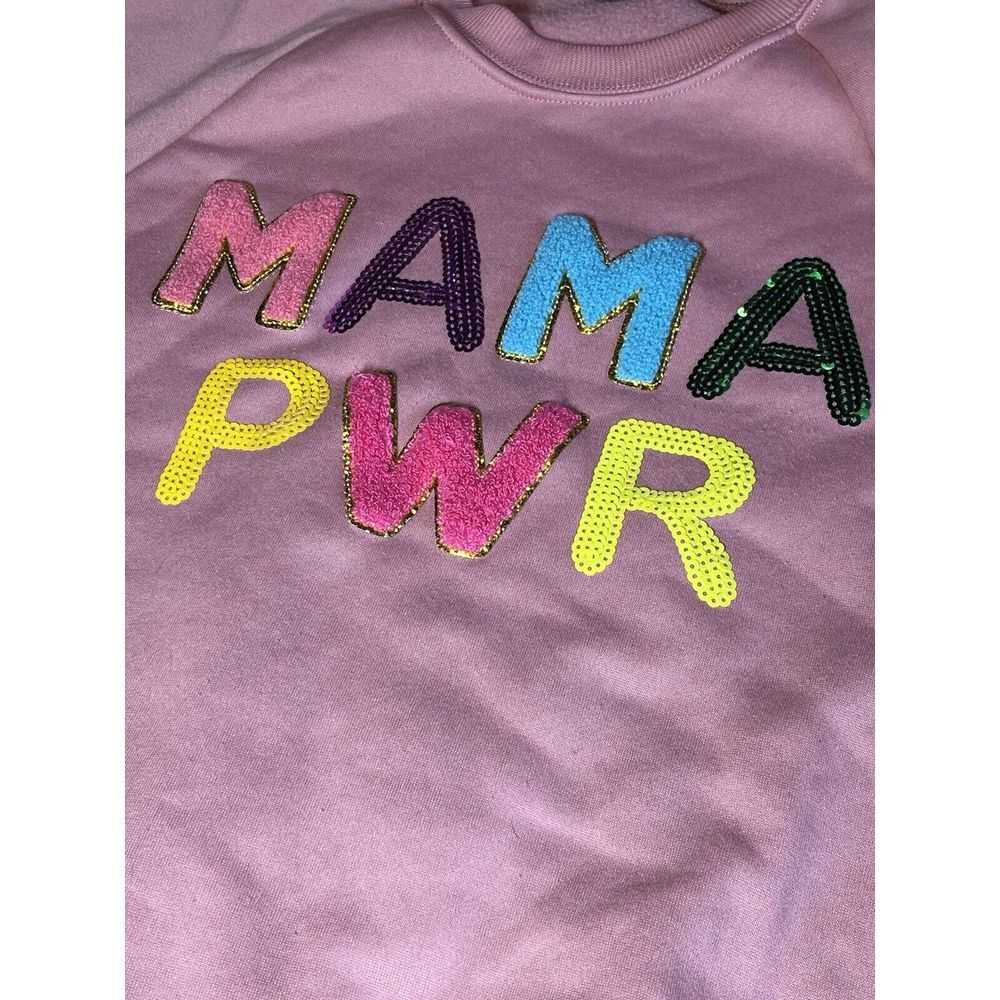 Simply Southern Mama Power Crew‎ Neck Sweatshirt Medium Puff Letter Sequin